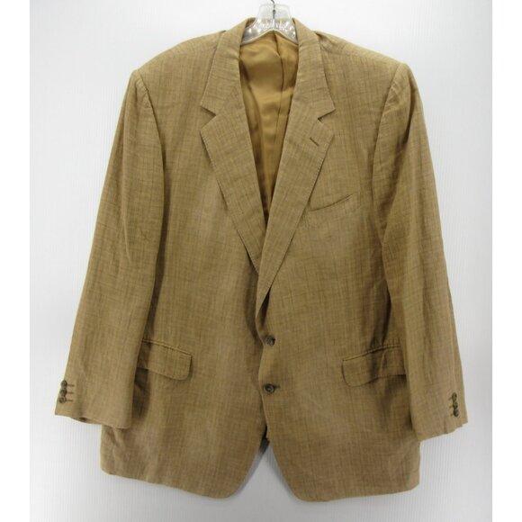 VINTAGE Ermenegildo Zegna Sport Coat Men 50 Tan Blazer Linen Jacket Plaid* - Picture 1 of 16